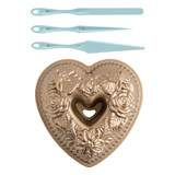 Cast Floral Heart Bundt® Pan with Bundt® Finishing Tools