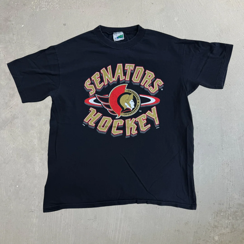 Vintage Ottawa Senators NHL Logo & Text Graphic Tee - Youth L (fits Adult S)