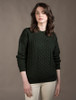 Women's Merino Aran Sweater - Army Green