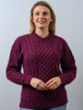 Women's Merino Aran Sweater - Very Berry