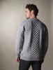 Mens Traditional Aran Irish Wool Sweater - Soft Grey