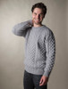 Mens Traditional Aran Irish Wool Sweater - Soft Grey