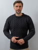 Mens Heavyweight Traditional Aran Wool Sweater - Black