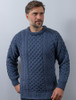 Mens Traditional Aran Irish Wool Sweater - Soft Grey 