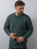 Mens Heavyweight Traditional Aran Wool Sweater - Moss Green