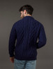 Diamond and Cable Knit Zip Cardigan with Pockets - Midnight