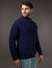 Diamond and Cable Knit Zip Cardigan with Pockets - Midnight