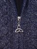 Zipper Detail of Hooded Coatigan with Celtic Knot Zipper Pull - Cormorant