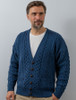 Merino Wool Aran Men's V-Neck Cardigan - Atlantic