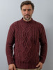 Wool Cashmere Aran Mock Turtleneck Sweater - Rich Burgundy