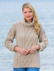 Womens Turtleneck Cable Knit Sweater - Parsnip