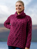 Womens Turtleneck Cable Knit Sweater - Purple