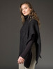 Merino Wool Patchwork Poncho with Collar - Black