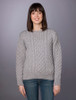 Women's Heavyweight Traditional Aran Wool Sweater - Soft Grey