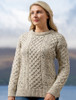 Women's Heavyweight Traditional Aran Wool Sweater - Fleck