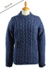 Wool Cashmere Aran Cable Merino Sweater - Denim