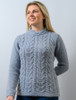 Wool Cashmere Aran Cable Merino Sweater - blue sky