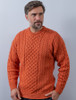 Men's Merino Aran Sweater - Autumn Leaf