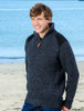Fisherman's Half Zip Sweater with Patches - Charcoal