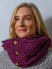 Aran Snood Scarf with Buttons - Very Berry