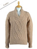 Wool Cashmere Aran Shawl Neck Sweater - Camel