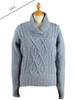 Wool Cashmere Aran Shawl Neck Sweater - Sky Blue