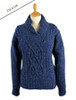 Wool Cashmere Aran Shawl Neck Sweater - Denim