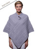 Cable Poncho with Aran Button Detail - Soft Grey