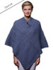 Cable Poncho with Aran Button Detail - Denim Marl