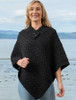 Cable Poncho with Aran Button Detail - Black