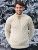 Zip-Neck Aran Sweater - Natural White 