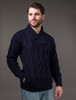 Shawl Collar Sweater - One Button Fisherman Sweater - Navy