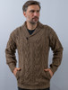 Shawl Collar Sweater - One Button Fisherman Sweater - Oak Brown