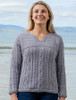 Women's Keyhole Crew Neck Sweater - Soft Grey