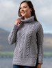 Aran Cowl Neck Tunic Sweater - Soft Grey