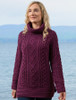 Aran Cowl Neck Tunic Sweater - Very Berry