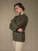 Handknit New Wool Honeycomb Stitch Aran Sweater - Moss