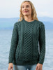 Heavyweight Merino Wool Aran Sweater - Evergreen