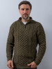 Wool Cashmere Aran Troyer Sweater - Loden Green