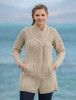 Aran Cable Crossover Neck Coat - Parsnip