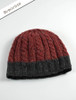 Aran Fleece Lined Beanie - Burgundy/Charcoal