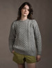 Women's Oversized Wool Cashmere Aran Sweater - Silver