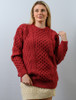 Women's Oversized Wool Cashmere Aran Sweater - Red Earth