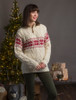 Women's Winter Fair Isle Zip-Neck Aran - Natural/Cherry