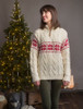 Women's Winter Fair Isle Zip-Neck Aran - Natural/Cherry