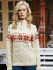 Women's Winter Fair Isle Zip-Neck Aran - Natural/Cherry