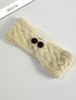 Fleece Lined Aran Headband with Buttons - White