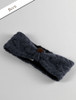 Fleece Lined Aran Cable Headband with Button - Blue