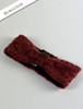 Fleece Lined Aran Cable Headband with Button - Burgundy