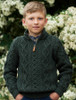 Kid's Zip Neck Aran Merino Wool Sweater - Army Green
